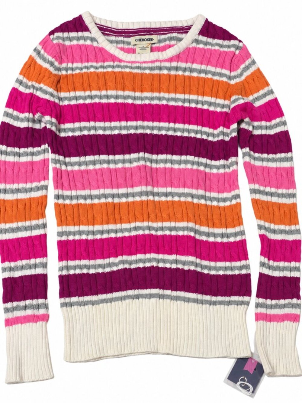 Cherokee Girls Cable Knit Striped Sweater Pink Orange Size L 10/12 NWT